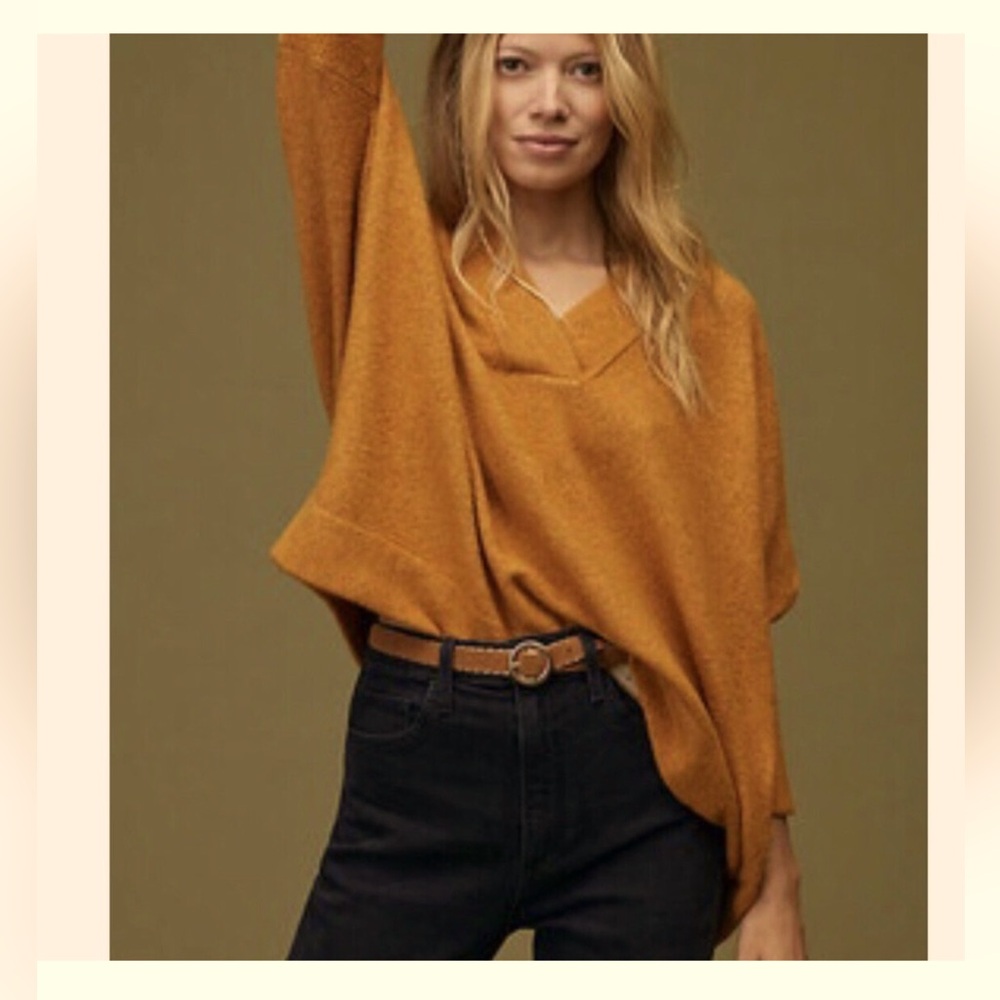 Anthropologie V-Neck Swearer Orange